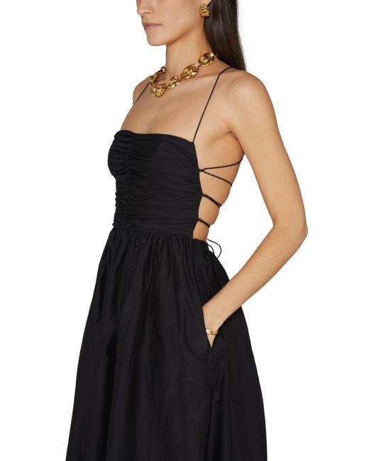 Matteau Black Gathered Lace Up Dress