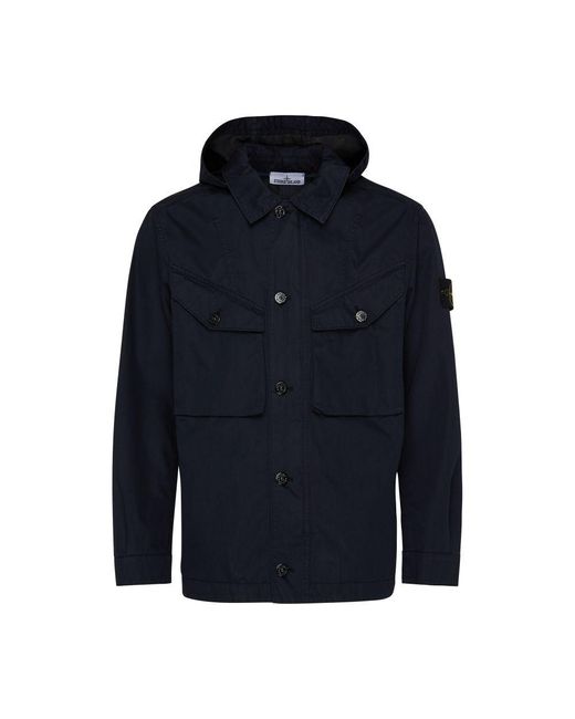 Stone Island Blue Jacket With Logo Patch for men