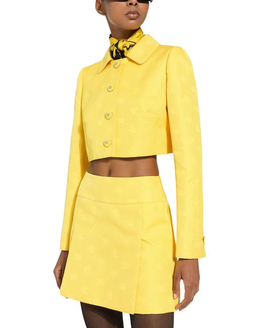Dolce & Gabbana Yellow Short Quilted Jacquard Jacket