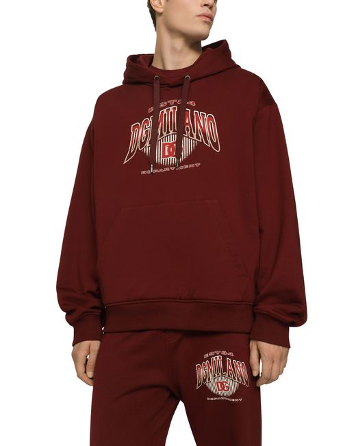 Dolce & Gabbana Red Logo-print Cotton Hoodie for men