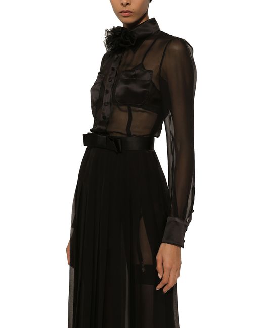 Dolce & Gabbana Black Wadenlanges Hemdkleid aus Chiffon
