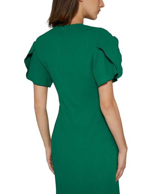 Victoria Beckham Green Gathered V-neck Midi Dress