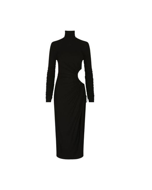 Dolce & Gabbana Black High Collar Jersey Longuette Dress With Cutouts