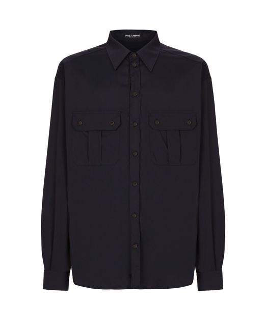 Dolce & Gabbana Blue Technical Fabric Overshirt With Pockets for men