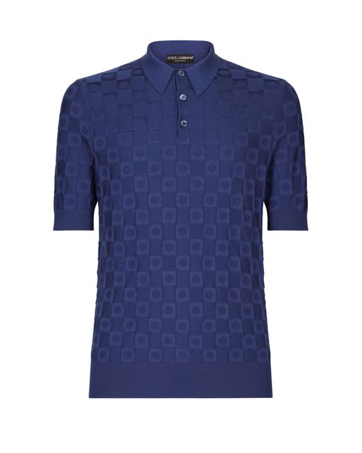 Dolce & Gabbana Blue Silk Jacquard Polo Shirt for men