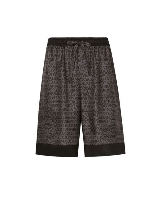 Dolce & Gabbana Gray Silk Logo Print Bermuda Shorts for men