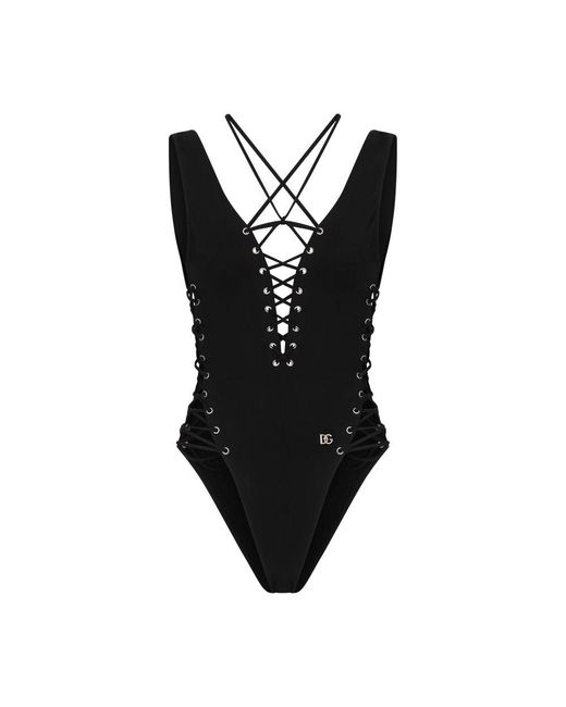 Dolce & Gabbana Black One-piece Swimsuit With Plunging Neckline
