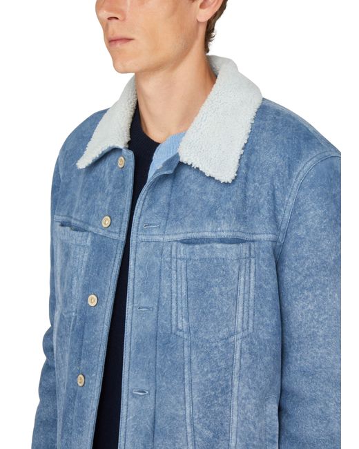 Loewe Blue Denim Jacket With Shearling Collar for men