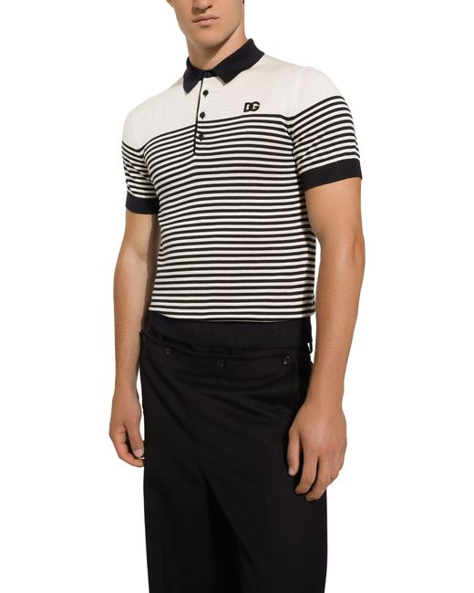 Dolce & Gabbana Black Striped Silk Polo-shirt for men