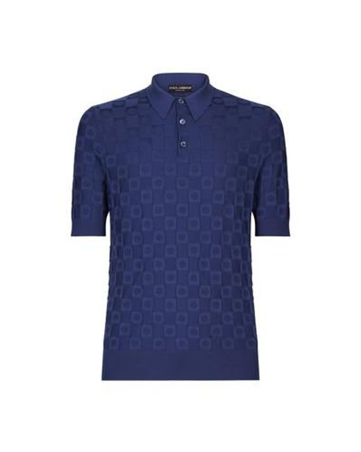 Dolce & Gabbana Blue Silk Jacquard Polo Shirt for men
