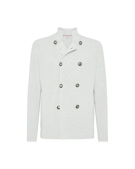 Brunello Cucinelli White Cardigan With Metal Buttons for men