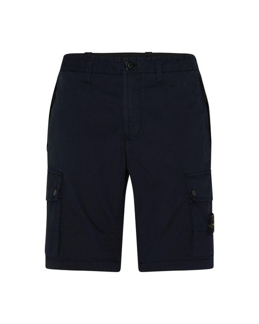 Stone Island Blue Bermuda Shorts With Logo Patch for men