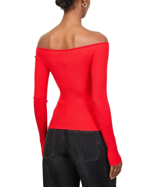 Courreges Red Schulterfreies Rippstrick-Top