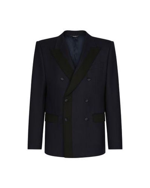 Dolce & Gabbana Blue Double-breasted Stretch Wool Sicilia-fit Jacket for men