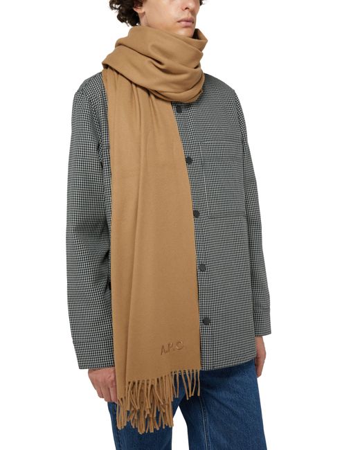 A.P.C. Brown Alix Brodee Scarf With Fringes for men