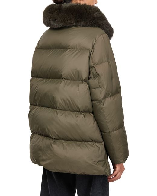 Yves Salomon Green Hooded Puffer Jacket With A Fox Fur Collar