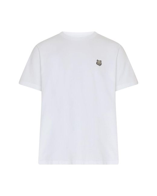 Maison Kitsuné White Short-Sleeved T-Shirt With Bold Fox Head Logo for men