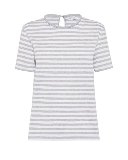 Brunello Cucinelli White T-Shirt aus gestreiftem Jersey