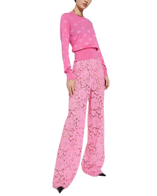 Dolce & Gabbana Pink Jacquard-Pullover aus Wolle und Seide