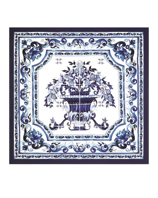 Dolce & Gabbana Blue Großes Twill-Tuch mit Majolika-Print (140 x 140)