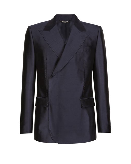 Dolce & Gabbana Blue Double-breast Silk Jacket for men