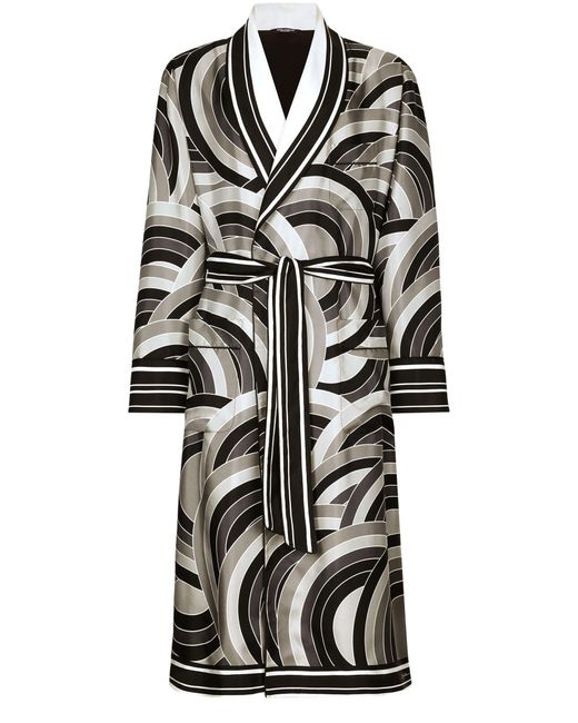 Dolce & Gabbana Black Printed Silk Twill Robe for men