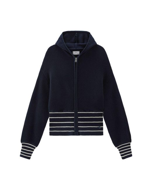Woolrich Blue Pure Cotton Sweater With Hood And Zip