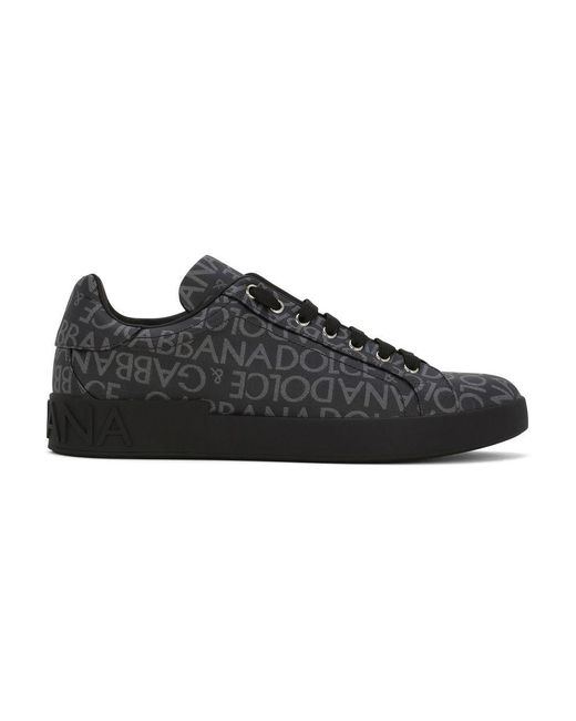 Dolce & Gabbana Black Coated Jacquard Portofino Sneakers for men