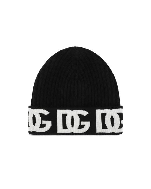 Dolce & Gabbana Black Cashmere Hat With Jacquard Dg Logo