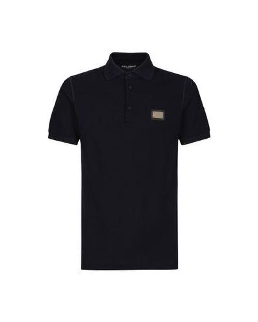Dolce & Gabbana Black Cotton Piqué Polo-Shirt With Branded Tag for men