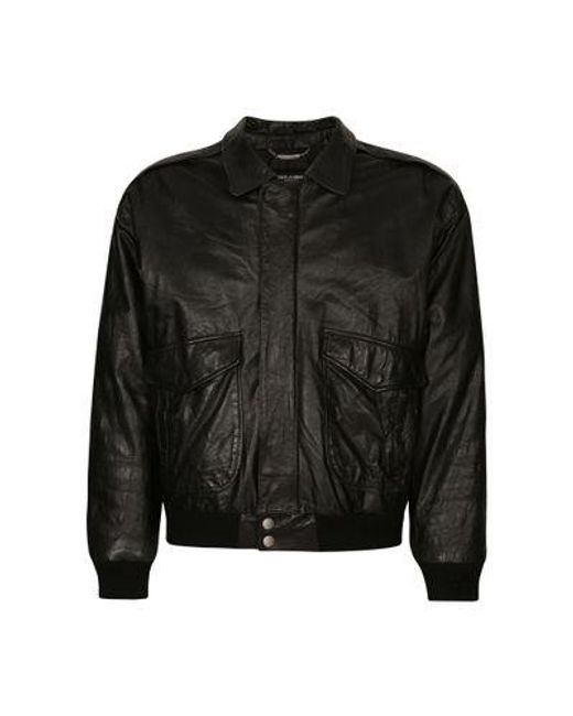 Dolce & Gabbana Black Vintage Leather Jacket With Branded Tag for men