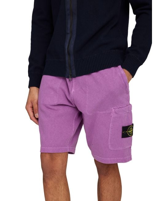Stone Island Purple Bermuda Logo Patch Shorts for men