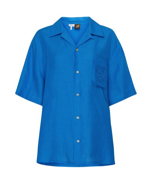 Loewe Blue Anagram Linen Short-Sleeve Shirt for men