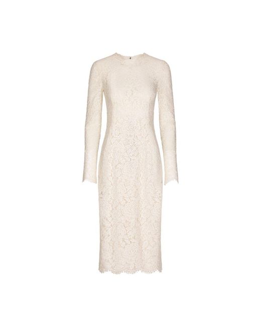 Dolce & Gabbana Natural Long-Sleeved Stretch Lace Dress