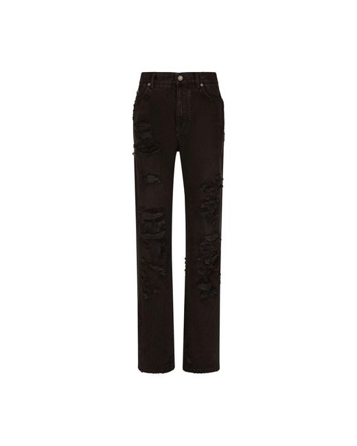 Dolce & Gabbana Black Flared Jeans With Ripped Details