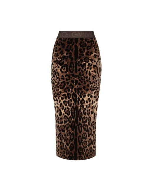 Dolce & Gabbana Brown Calf Length Leopard Skirt