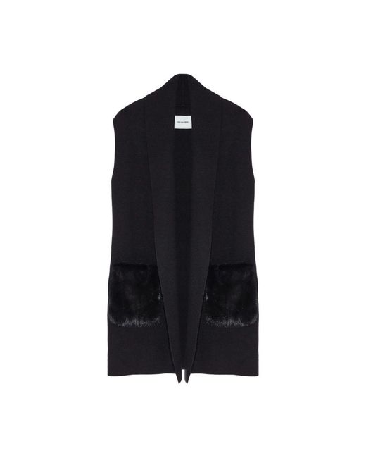 Yves Salomon Black Cashmere Cape With Mink Over-Pockets