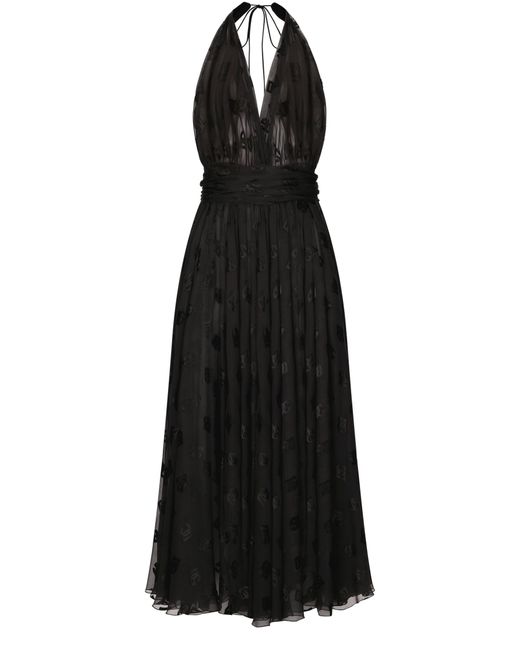 Dolce & Gabbana Black Sheer Polka-dot Halterneck Dress