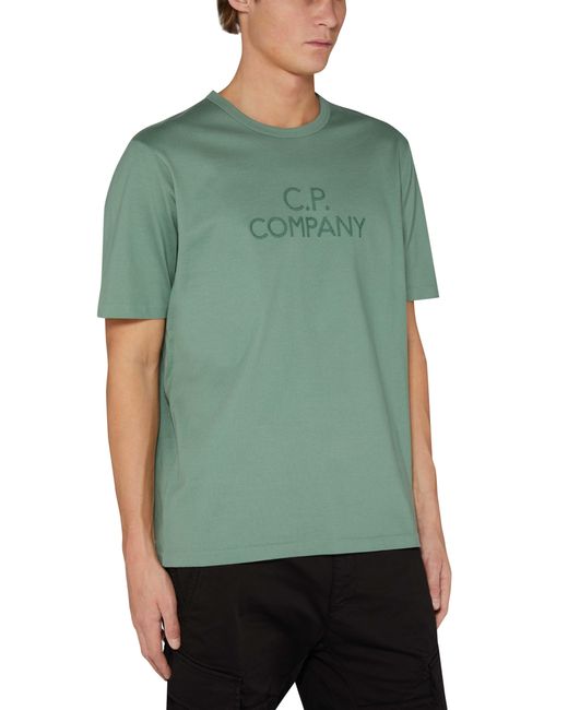 C P Company Green 30/2 Mercerized Jersey Twisted Logo T-shirt for men