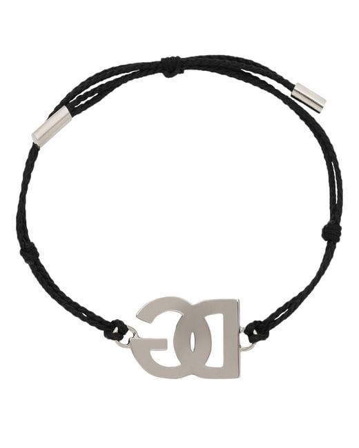 Dolce & Gabbana Black Cord Bracelet With Large Logo for men