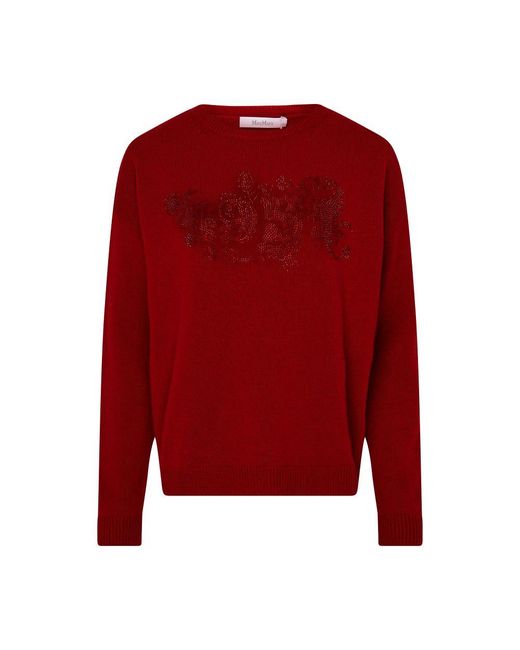 Max Mara Red Nias Round Neck Wool Cashmere Sweater