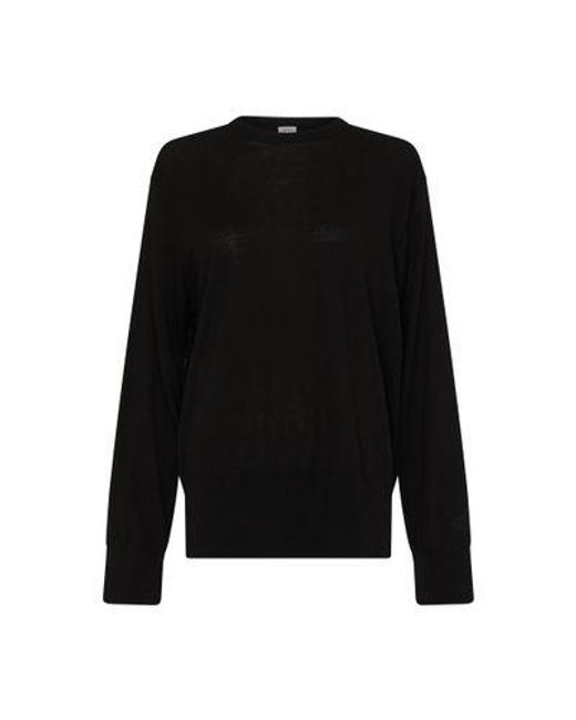 Totême  Black Crew-Neck Silk Cashmere Sweater