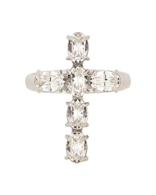 Dolce & Gabbana Metallic Ring With Rhinestone Cross