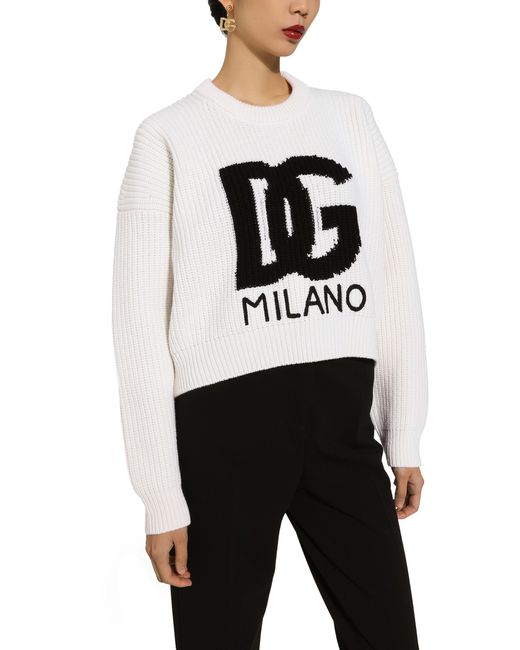 Pull à bords-côtes en laine Dolce & Gabbana en coloris White