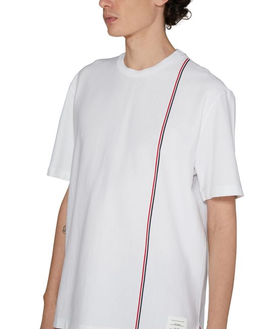 Thom Browne White Short-Sleeved T-Shirt With Striped Band for men