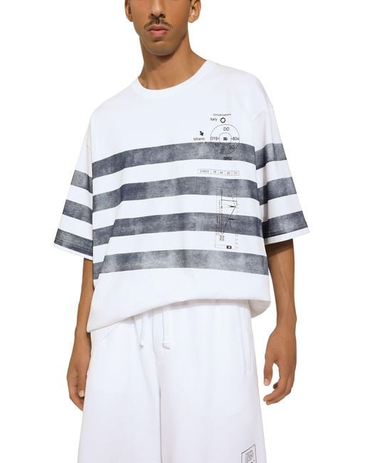 Dolce & Gabbana Blue Short-Sleeved Marina-Print T-Shirt for men