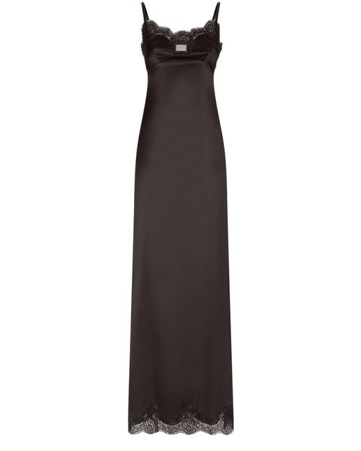 Dolce & Gabbana Black Long Satin Slip Dress
