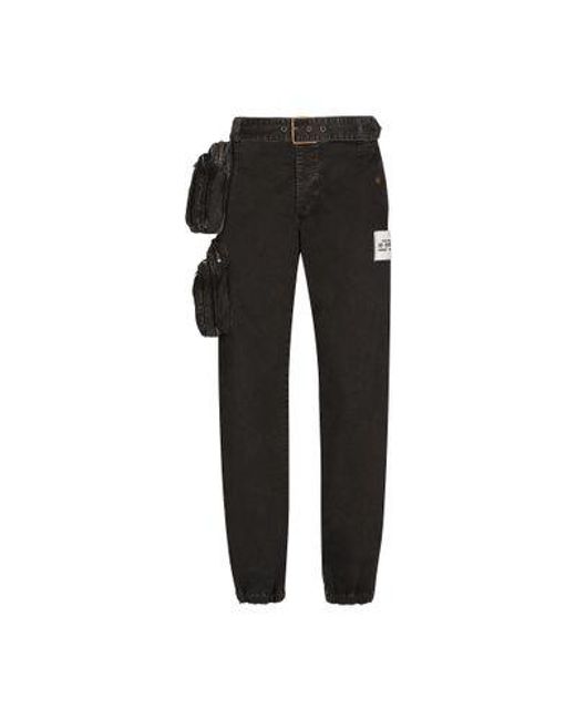 Dolce & Gabbana Black Cotton Pants With Belt And Belt Bag for men