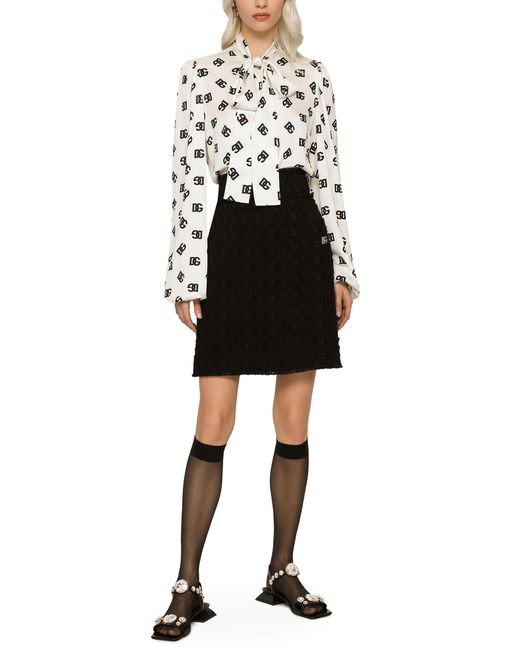 Dolce & Gabbana Black Rush-stitch Skirt With Side Slit