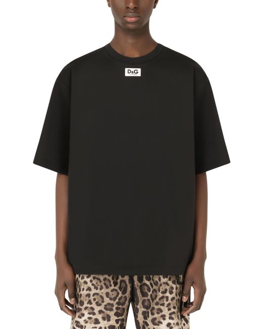 Dolce & Gabbana Black Cotton T-Shirt With D&G Patch for men
